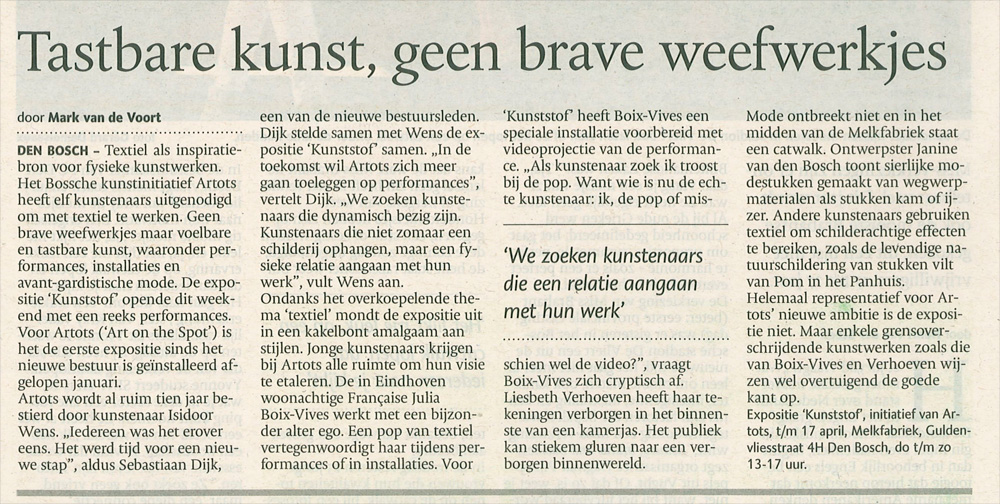 KunstStof recensie Brabants Dagblad
